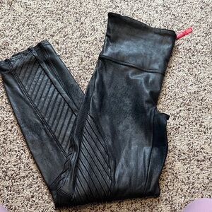 Spanx Black Faux Leather Moto Leggings
